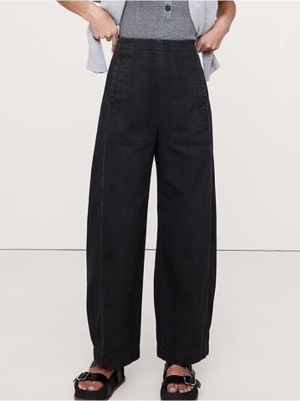 Banana Republic High Rise Barrel Jeans Sz 10L Black Hollywood Waistband Utility